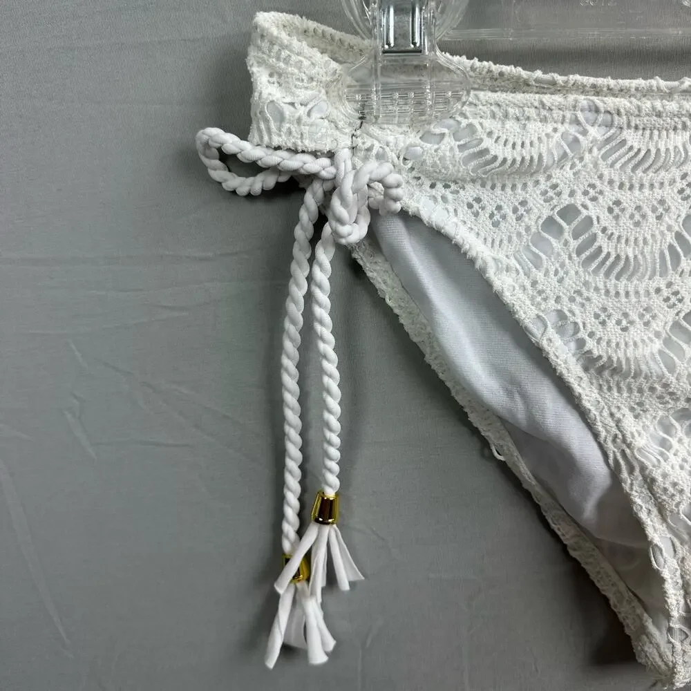 Roxy Gypsy Moon 70s Lowrider Tie Side Bikini Bottom White Women’s Large - Picture 2 of 7